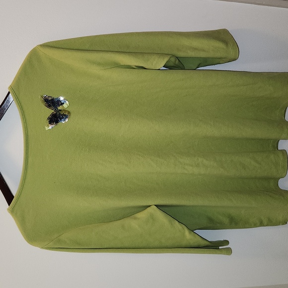 Chartreuse Lime Sequin Butterfly Top - Quacker Factory Jeanne Bice Size XL Y2k - Picture 5 of 5